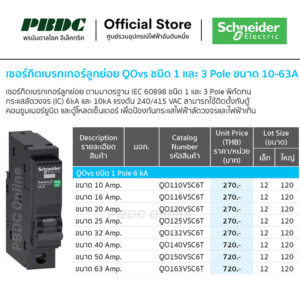 Schneider เซอร์กิตลูกย่อย MCB QOvs 1P 6kA 10-63A